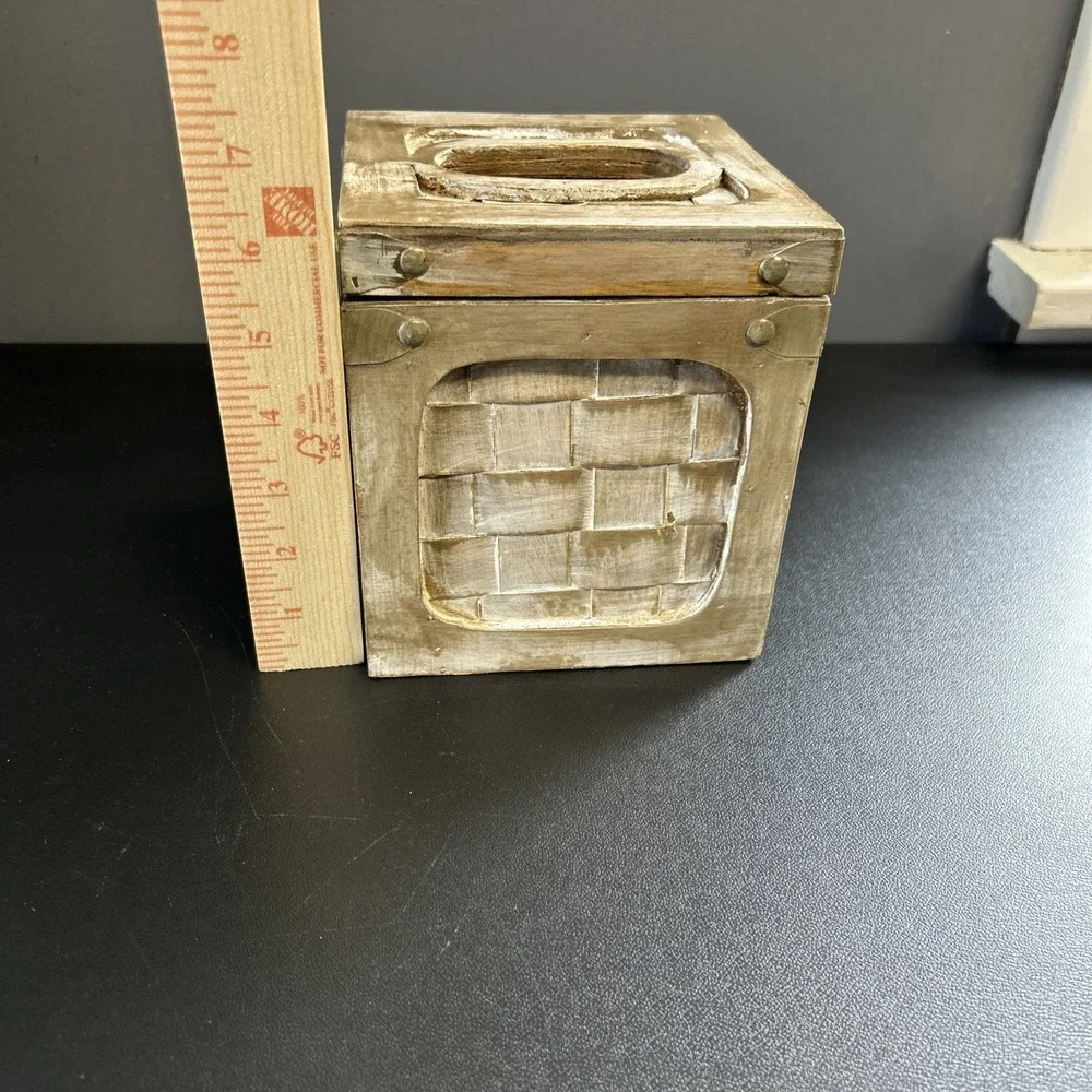 Rustic Cabin Upcycled Wooden Tissue Box Cover Square Facial Holder Hinged Lidded